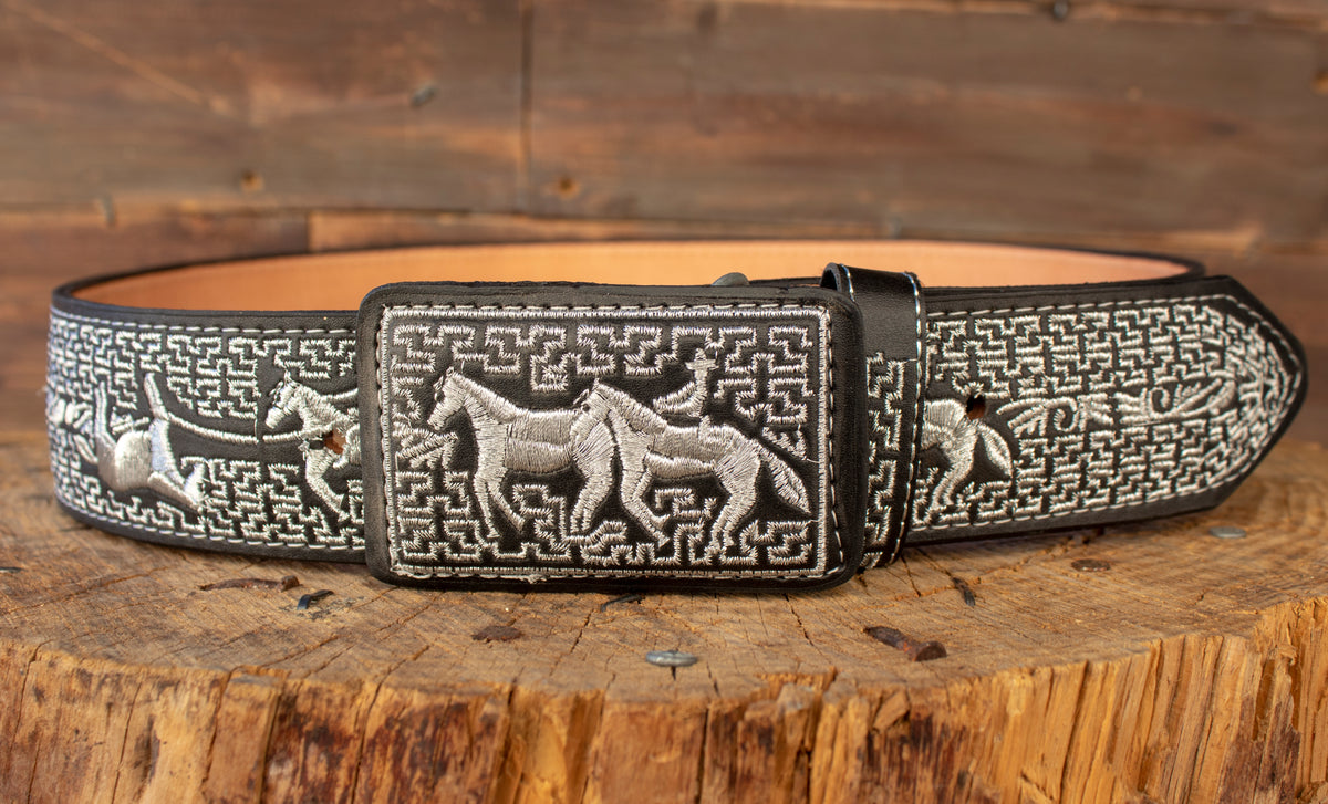 Western Horse Gold & Silver Engraved Mexican Vaquero Cowboy Belt Buckle