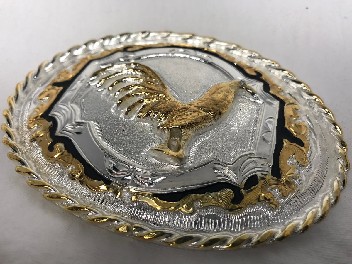 HANDCRAFTED ROOSTER HORSESHOE WESTERN BELT BUCKLE –