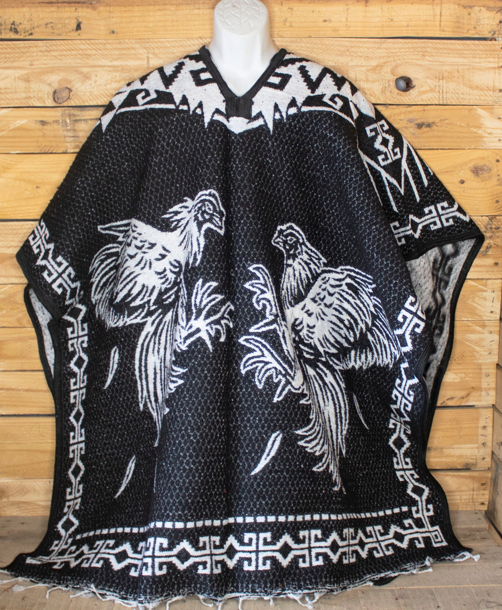 ROOSTER GALLOS cockfighting 2 sided reversible Mexican Poncho rebozo G –