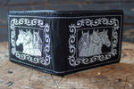 WESTERN BLACK LEATHER EMBROIDERED HORSES BIFOLD WALLET