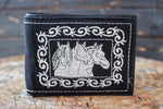 WESTERN BLACK LEATHER EMBROIDERED HORSES BIFOLD WALLET