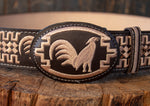 WESTERN ROOSTER EMBROIDERED BROWN MARIACHI LEATHER BELT