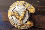 HANDCRAFTED ROOSTER HORSESHOE WESTERN BELT BUCKLE