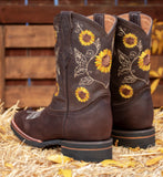 WOMENS LEATHER EMBROIDERED SQUARE TOE RODEO COWGIRL BOOTS