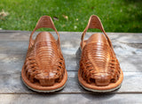 WOMENS TAN LEATHER HUARACHE MEXICAN SANDAL