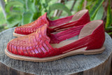 WOMENS RED LEATHER HUARACHE MEXICAN SANDAL