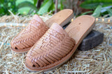 WOMENS TAN LEATHER SLIP ON HUARACHE MEXICAN SANDAL