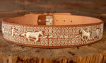 WESTERN EMBROIDERED BROWN MARIACHI LEATHER BELT