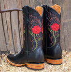 WOMENS LEATHER EMBROIDERED ROSE SQUARE TOE RODEO COWGIRL BOOTS