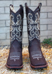 WOMENS LEATHER EMBROIDERED SQUARE TOE RODEO COWGIRL BOOTS