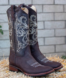 WOMENS LEATHER EMBROIDERED SQUARE TOE RODEO COWGIRL BOOTS