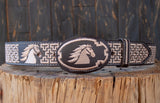 WESTERN MENS HORSE EMBROIDERED BROWN MARIACHI LEATHER BELT