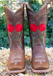 WOMENS LEATHER EMBROIDERED ROSE SQUARE TOE RODEO COWGIRL BOOTS