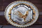 HANDCRAFTED ROOSTER GALLO OVAL WESTERN BELT BUCKLE