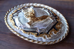 HANDCRAFTED ROOSTER GALLO OVAL WESTERN BELT BUCKLE