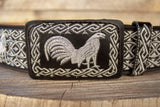 WESTERN EMBROIDERED ROOSTER BLACK MARIACHI LEATHER  BELT