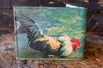 ROOSTERS COCKFIGHTING GALLO LASER PRINTED BIFOLD LEATHER WALLET