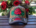 WOMENS red ROSE embroidered SNAPBACK western cowgirl adjustable hat cap