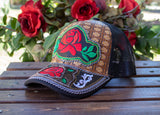 WOMENS red ROSE embroidered SNAPBACK western cowgirl adjustable hat cap