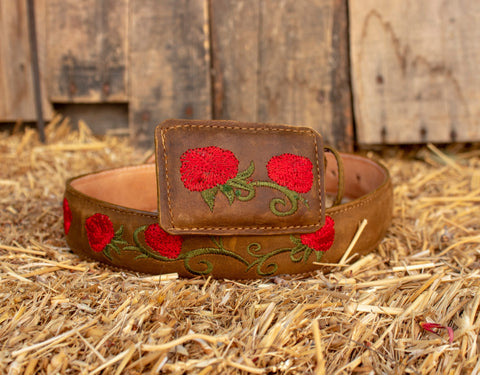 Womens Flower Embroidered Western Cowgirl Cowboy Leather Belt
