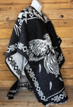 ROOSTER GALLOS cockfighting 2 sided reversible Mexican Poncho rebozo Gaban