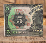 MEXICO 5 PESOS bill Mexican LEATHER laser printed  bi-fold wallet