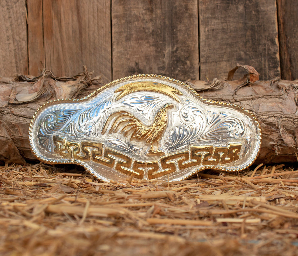 Cowboy Belt Buckle Huge Sized Alpaca Silver Mexico