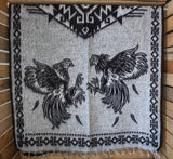 ROOSTER GALLOS cockfighting 2 sided reversible Mexican Poncho rebozo Gaban