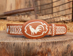 CHILDRENS YOUTH WESTERN ROOSTER EMBROIDERED COWBOY LEATHER BELT