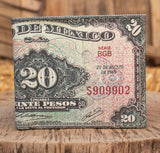 MEXICO 20 PESOS bill Mexican LEATHER laser printed  bi-fold wallet