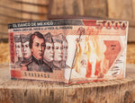 MEXICO 5000 PESOS bill Mexican LEATHER laser printed  bi-fold wallet