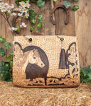 WOMENS HORSE STAMPED Hand tooled full grain leather Cowgirl tote bag purse