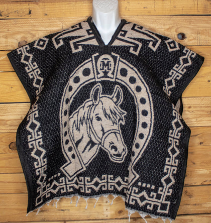 CHILDRENS YOUTH kids WESTERN Horse horseshoe 2 sided reversible Mexican Poncho rebozo gaban caballo