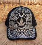 Gold & Silver EMBROIDERED MARIJUANA Leaf HAT adjustable trucker cap