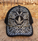 Gold & Silver EMBROIDERED MARIJUANA Leaf HAT adjustable trucker cap