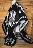 Mexican sol Azteca AZTEC WARRIOR double sided reversible Mexico PONCHO Rebozo Gaban