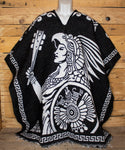 Mexican sol Azteca AZTEC WARRIOR double sided reversible Mexico PONCHO Rebozo Gaban