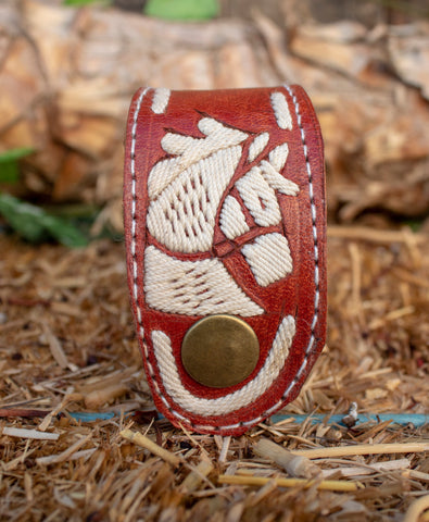 HANDCRAFTED LEATHER Hemp horse embroidered 5 inch knife SHEATH