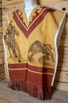 AUTHENTIC SUEDE LEATHER stamped Western sheep wool cowboy Mexican poncho rebozo wrap
