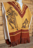 AUTHENTIC SUEDE LEATHER stamped Western sheep wool cowboy Mexican poncho rebozo wrap