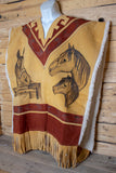 AUTHENTIC SUEDE LEATHER stamped Horse Western sheep wool cowboy Mexican poncho rebozo wrap