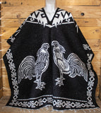 ROOSTER GALLOS cockfighting 2 sided reversible Mexican Poncho rebozo Gaban