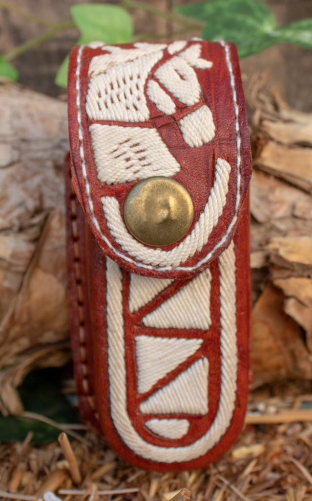 HANDCRAFTED LEATHER Mexican hemp embroidered 3 1/2 inch knife