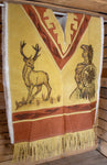 AUTHENTIC SUEDE LEATHER stamped Calendario Azteca Aztec deer sheep wool double sided  Mexican poncho Gaban