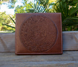 Leather stamped AZTEC CALENDAR DOMINO game set case
