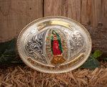 VIRGEN DE GUADALUPE Virgin Mary oval cowboy western belt buckle evilla
