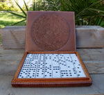 Leather stamped AZTEC CALENDAR DOMINO game set case