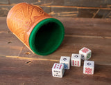 Traditional mexican POKER DICE CUP game leather engraved aztec print cubilete