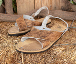 MENS LEATHER 2 strap brown COWHAIR mexican sandals with tire sole Size 9 Huarache pelo de vaca