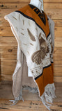 AUTHENTIC SUEDE LEATHER stamped Rooster gallo sheep wool cockfighting Mexican poncho rebozo Gaban